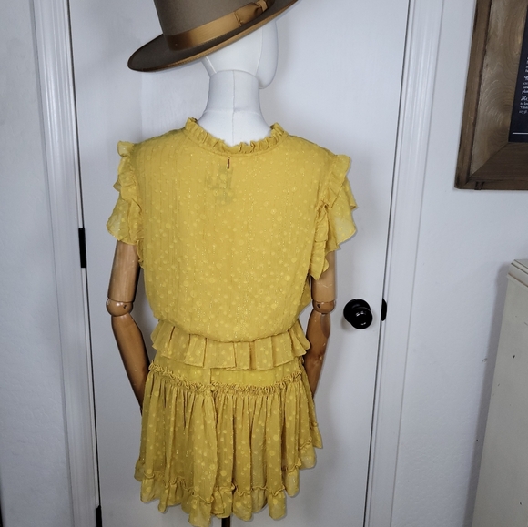 MISA Yellow Polka Dot Ruffle Tiered V-Neck Mini Dress Size Small - Picture 11 of 13